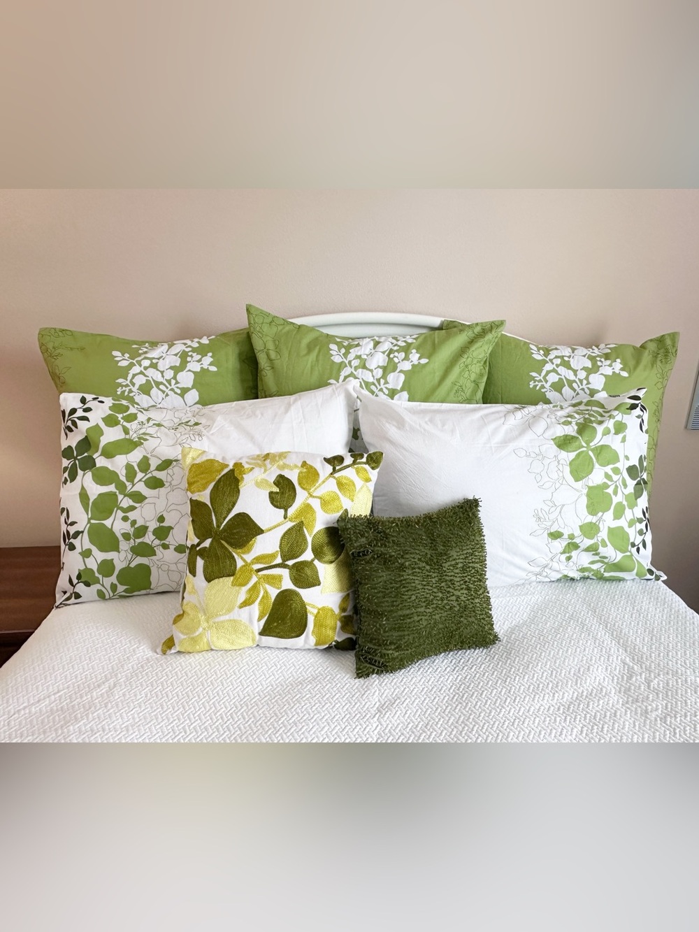 Kas Camilla Green Leaves Euro Shams Standard Shams Decor Pillow Set